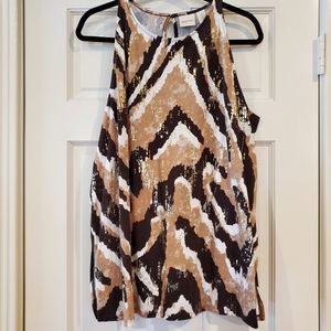 NWOT Zenergy by Chico's Gold Embellished Brown Tan Cream Scoop Neck Tank Size 2